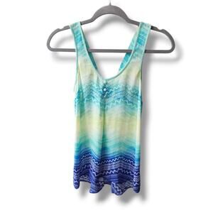 Candie's Late 2000s Blue Geometric Print Racerback Tank Top with Bow Detail